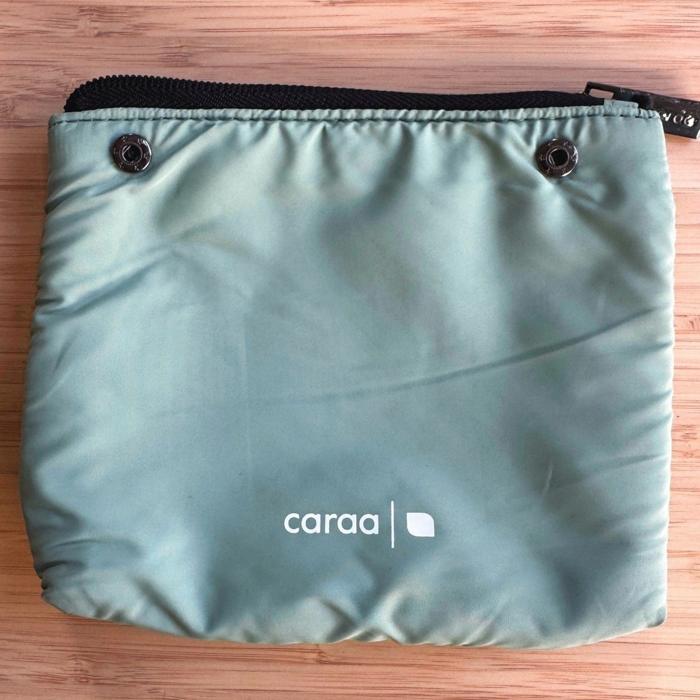 Caraa Zip Pouch Organizer Insert Sage Green Black Mesh Snap Travel Bag